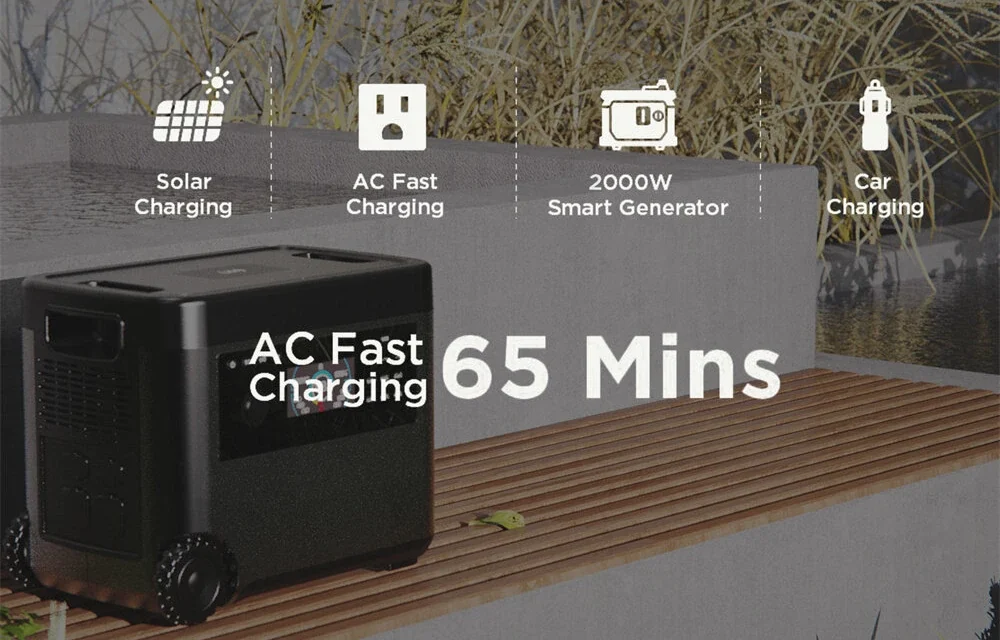 LANPWR 2500W hordozható áramforrás: 2160Wh LiFePO4 akku, 65 perc alatt feltölthető AC-ról