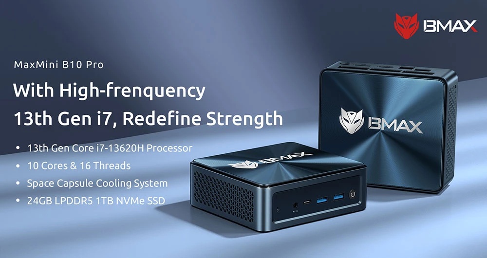 A BMAX B10 Pro mini PC Intel i7-13620H CPU-val a tesztvárosban
