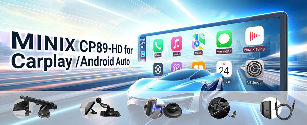 MINIX CP89-HD: Vezeték nélküli CarPlay/Android Auto kijelző 60 FPS-sel