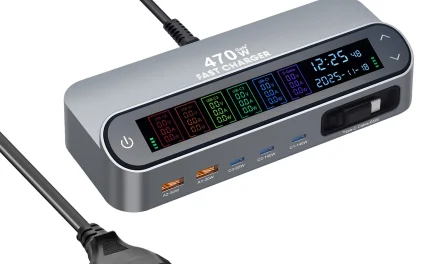 Bakeey YMX LCD 470W hatportos GaN töltő digitális kijelzővel a tesztpadon