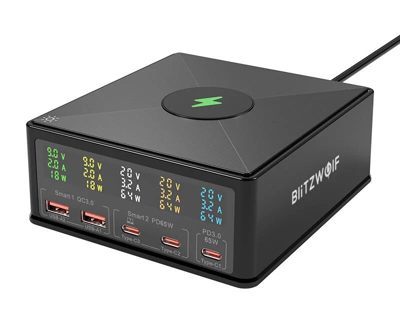 BlitzWolf 868H 160W 5 portos USB PD asztali töltő A jövő energiaelosztása a tesztvárosban