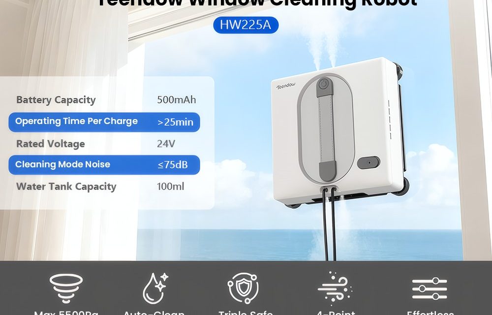 Ragyogó ablakok a Teendow HW225A ablaktisztító robottal 5500Pa szívóerővel