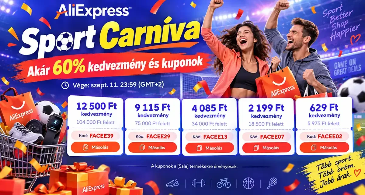 Akár 60% kedvezmény és kuponok az AliExpress Sport Carnivalon